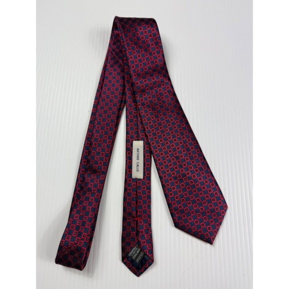 Arturo Calle Necktie Red Blue‎ Geometric Pattern Silk Tie Business Casual